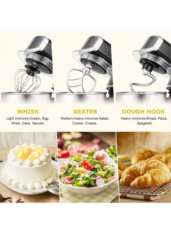 FDTY خلاط كهربائي عمودي سعة 5.5 لتر، آلة طهي ثلاثية الوظائف مزودة بخطاف عجن، خفاقة بيض، وقضيب خلط، آلة طهي كعك للخبز للاستخدام المنزلي اليومي (أسود) - Image 2